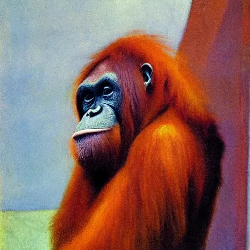 Prompt: Orangutan painting by Edward Hopper