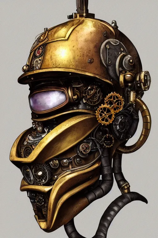 Image similar to steampunk helmet fantasy art mask robot ninja stylized digital illustration sharp focus, elegant intricate digital painting artstation concept art global illumination ray tracing advanced technology chaykin howard and campionpascale and cooke darwyn and davis jack