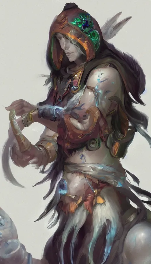 Image similar to portrait of a digital shaman, by league of legends concept artists