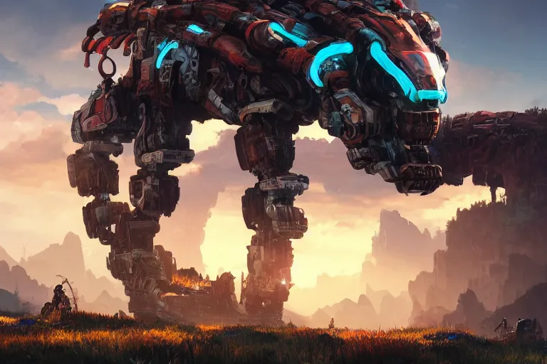 Image similar to snapmaw machine mecanical creature robot of horizon forbidden west horizon zero dawn bioluminiscence global illumination ray tracing hdr fanart arstation by ian pesty and alena aenami artworks in 4 k