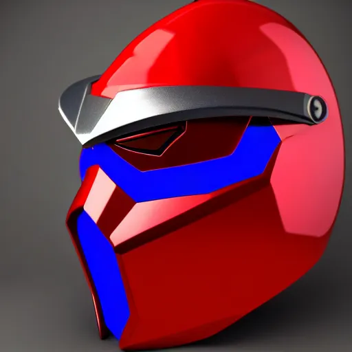 Image similar to High Fantasy Kamen Rider Helmet, red and blue color scheme, 4k, glowing eyes, daytime, rubber suit, dragon inspired pvc armor