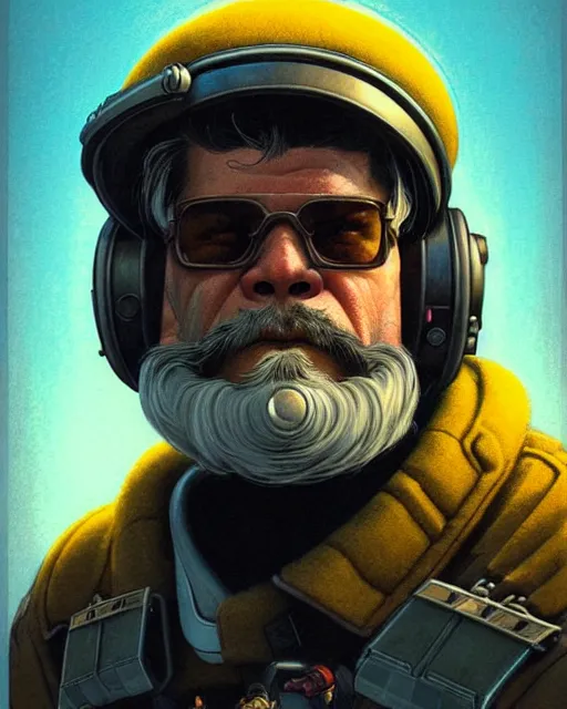 Prompt: winston from overwatch, josh brolin, gray hair and beard, character portrait, portrait, close up, concept art, intricate details, highly detailed, vintage sci - fi poster, retro future, in the style of chris foss, rodger dean, moebius, michael whelan, and gustave dore