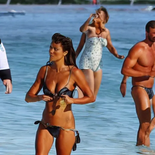 Prompt: a photo of christiano ronaldo wearing a swimsuit