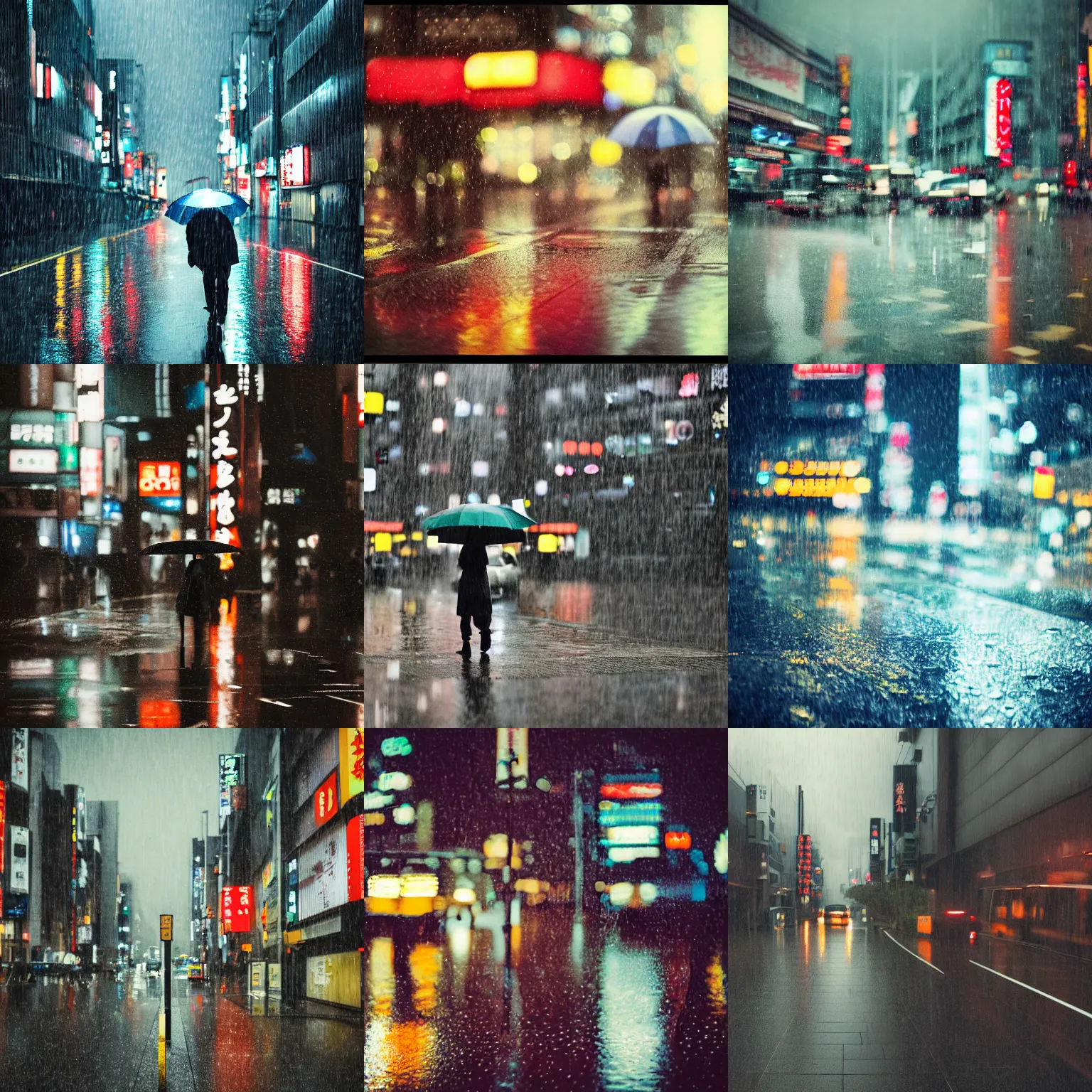 Prompt: tokyo in the rain, 8k award-winning photograph, cinematic focus, polaroid photo, natural dull colors