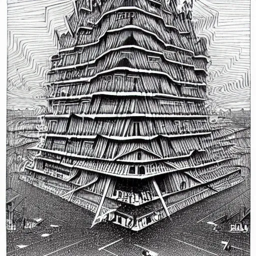 Image similar to nightmarish colossal unreal architecture designed by m c escher