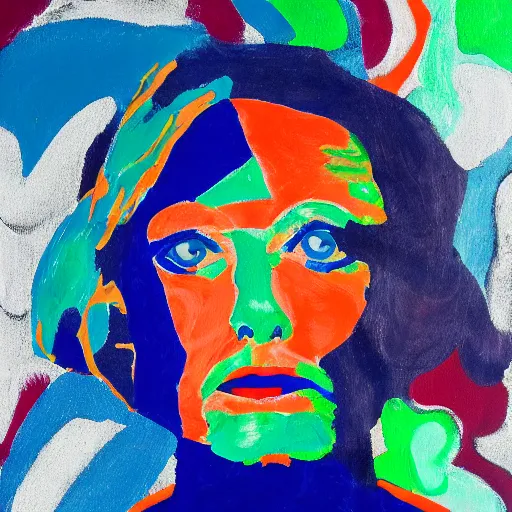 Image similar to abstract gouache portrait of hillary clinton's face, painted during a manic schizophrenic episode