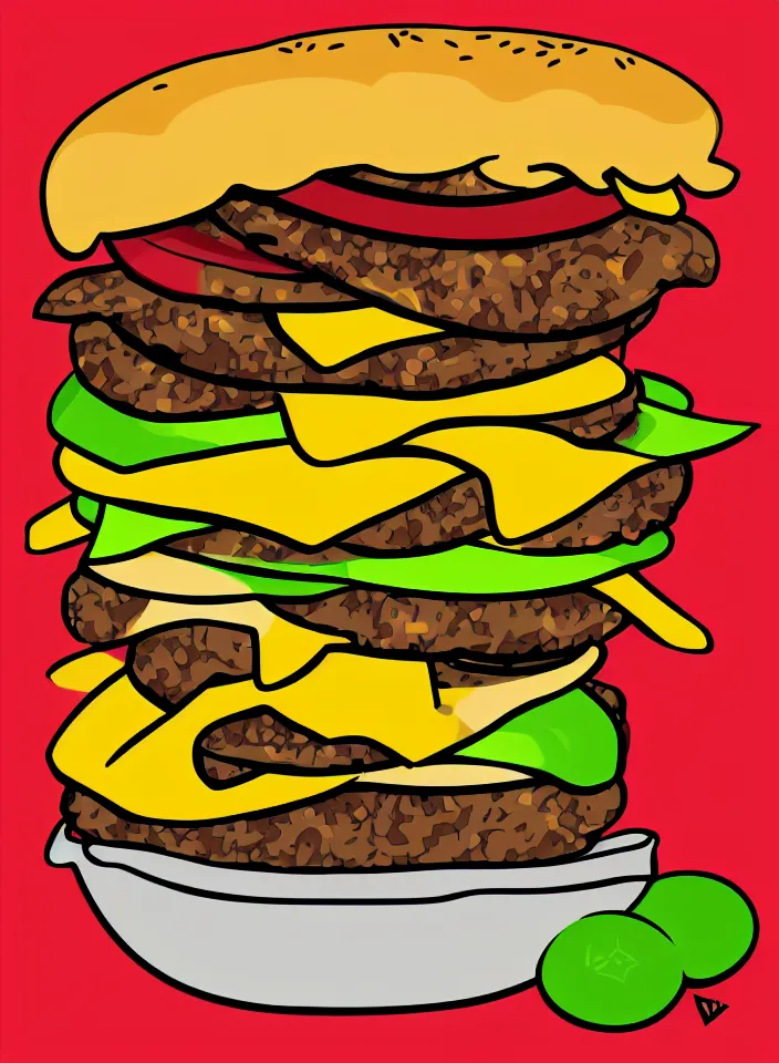 Image similar to pop art illustration of a cheeseburger, adobe illustrator