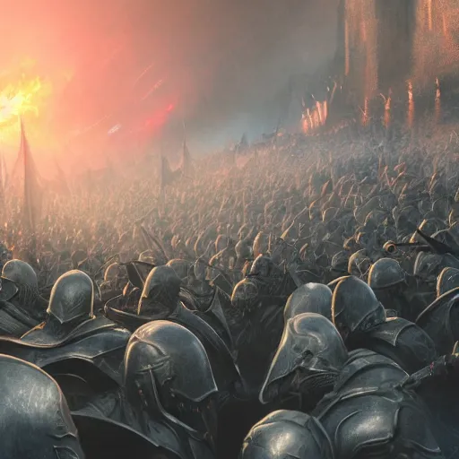 Image similar to The battle for Helms Deep, smooth, sharp focus, illustration, realistic, cinematic, artstation, cinematic, award winning, original modern artwork, rgb ethereal lighting,8k