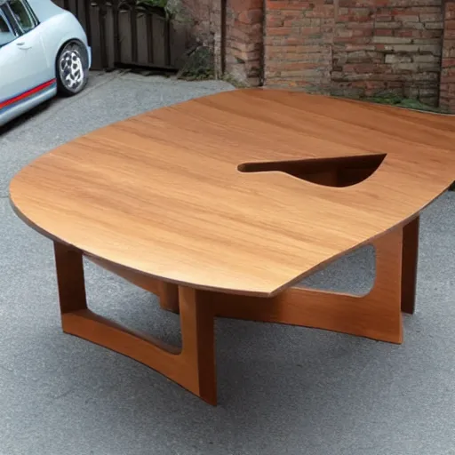 Prompt: a table in a shape of a car