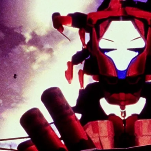 Image similar to movie still of a cyborg evangelion, cinematic composition, cinematic light, warm lighting criterion collection, by edgar wright and edgar allan poe