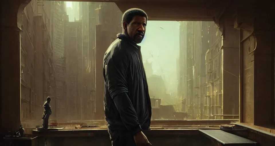 Image similar to highly detailed cinematic portrait denzel washington in training day, happy ambience, stephen bliss, unreal engine, fantasy art by greg rutkowski, loish, rhads, ferdinand knab, makoto shinkai and lois van baarle, ilya kuvshinov, rossdraws, tom bagshaw, global illumination, detailed and intricate environment