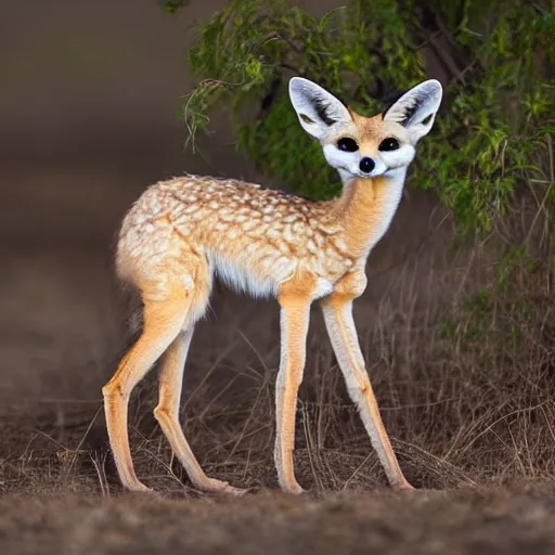 Prompt: photo of a fennec fox giraffe hybrid