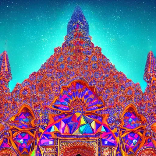 Image similar to cosmic cathedral created by the gods, intricate muqarnas, beautiful colors, bold architecture, detailed, 4 k