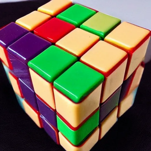 Prompt: a peanut butter and jelly sandwich rubiks cube