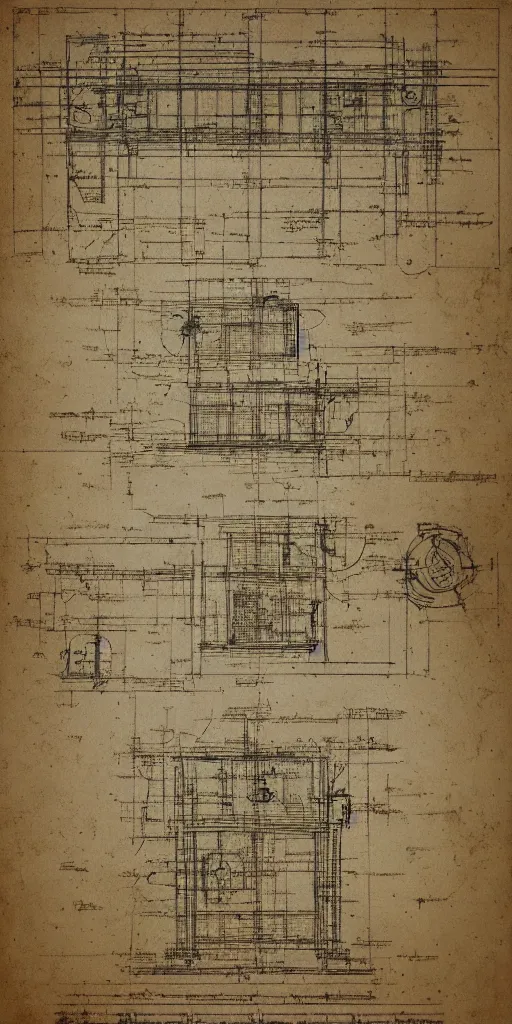 Prompt: undiscovered design blueprints from leonardo da vinci, renaissance, 4 k