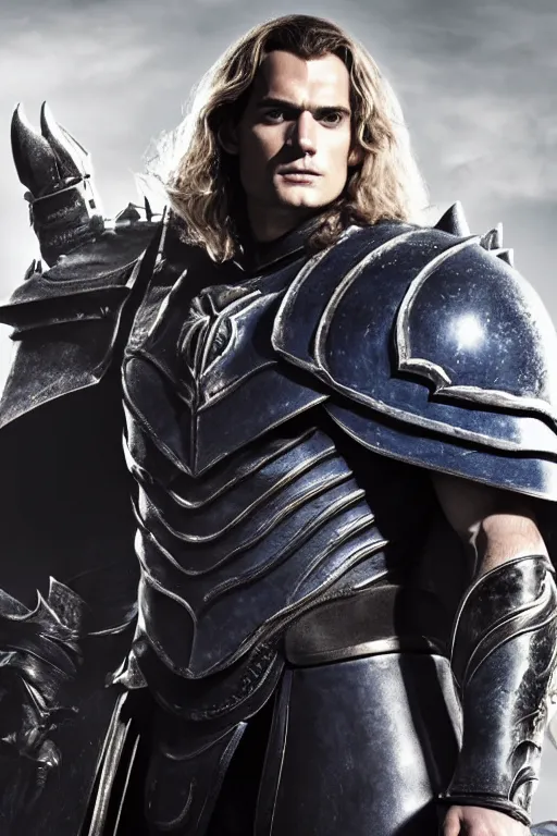 Prompt: Henry Cavill as Arthas Menethil, promo shoot, studio lighting