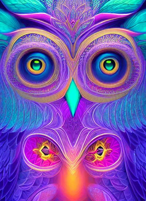 Image similar to symmetry!! product render poster vivid colors divine proportion owl, divine, glowing fog intricate, elegant, highly detailed, digital painting, artstation, concept art, smooth, sharp focus, illustration,