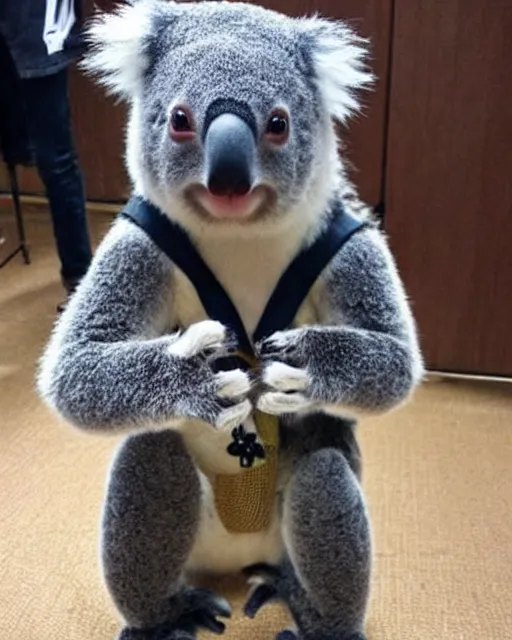 Image similar to a cute koala ninja cosplay, intricate, highly detailed, centered