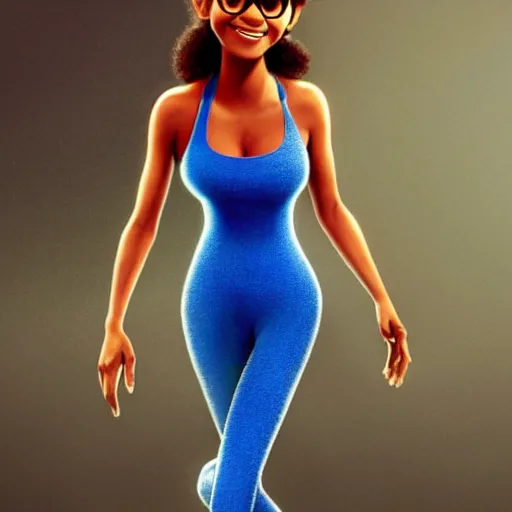 Image similar to halle berry as an anthropomorphic blueberry. pixar character