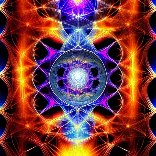 Image similar to symmetrical fractal sacral geometry, android jones