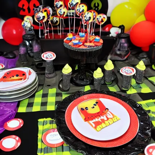 Prompt: photo of fun looking zombie birthday party