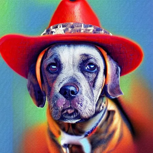 Prompt: a cute dog wearing a cowboy hat, deep dream