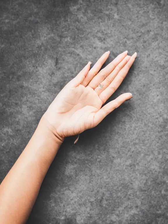 Prompt: macro photo of one!! elegant gorgeous detailed woman's hand palm up, instagram photo, studio photo