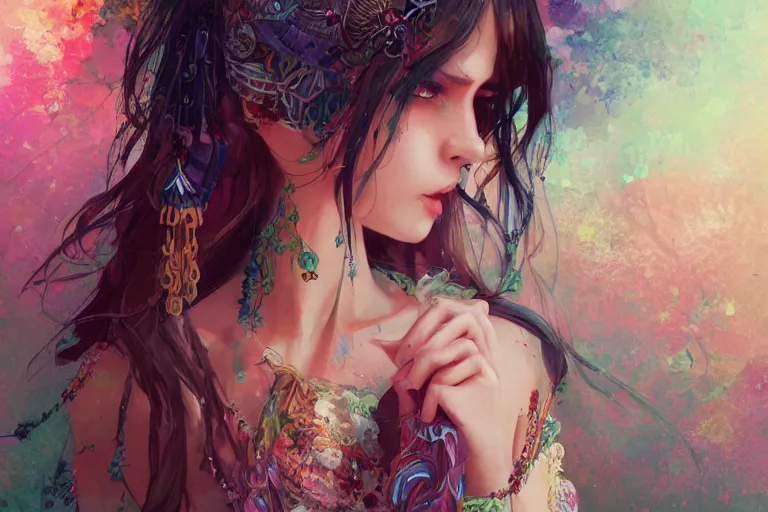 Prompt: a beautiful bohemian girl, intricate, highly detailed, digital painting,, official media, anime key visual, concept art, rich vivid colors, ambient lighting, sharp focus, illustration, art by wlop