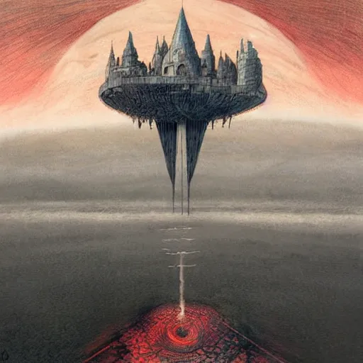 Prompt: swirling futuresynth by jakub rozalski, by paul laffoley. a beautiful drawing of a castle in the clouds.