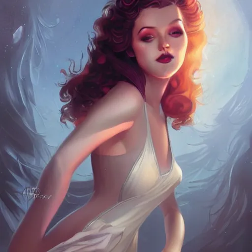 Image similar to a pinup by charlie bowater and anna dittmann and alberto vargas.