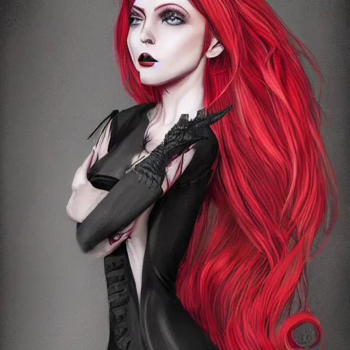 Prompt: twins wearing a gothic dress, full body shot, red hair, highly detailed, digital painting, artstation, concept art, smooth, sharp focus, illustration