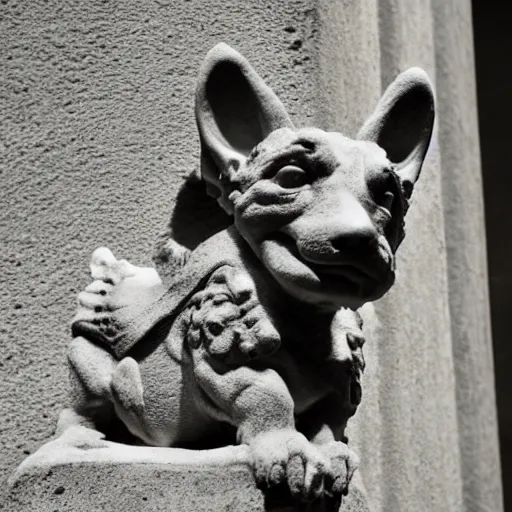 Image similar to corgi gargoyle with wings made of stone, uncropped, photography