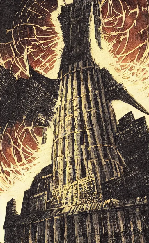 Prompt: Tower of Nyarlathotep. DC Comics Illustration.