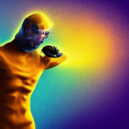 Image similar to human man that resembles a wasp morh in surreal sketch style, blue and yellow gradient, noise, ultrafine detail, hd 8k, logo illustration