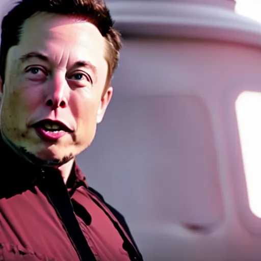 Image similar to film still of elon musk holding a red lightsaber