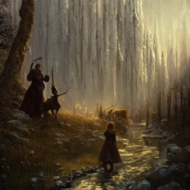 Image similar to russian folk fairytale, story, fable, dramatic, fantasy art, matte painting, an ultrafine detailed painting, academic art, ornate, inticate, elegant, sharp focus, artstation, by pavel korin, viktor vasnetsov, greg rutkowski