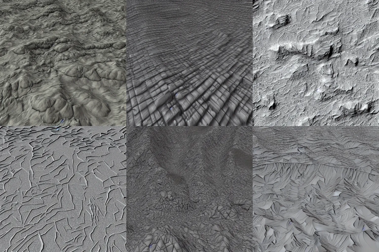 Prompt: a terrain heightmap texture, white on black, a height map render, polycount, generative art, ambient occlusion, ultrafine detail, polycount