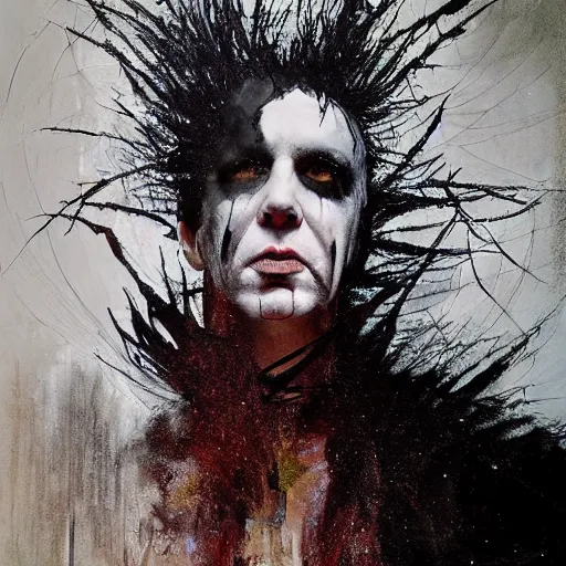 Image similar to gaunt ( the cure fan ) as dream from sandman, dim stars as eyes, by jeremy mann, by cedric peyravernay, by ben templesmith, by dave mckean and richard avedon, dramatic lightning, sadness, dark eye sockets, in the shadows, punk rock, gothic, high detailed, 8 k