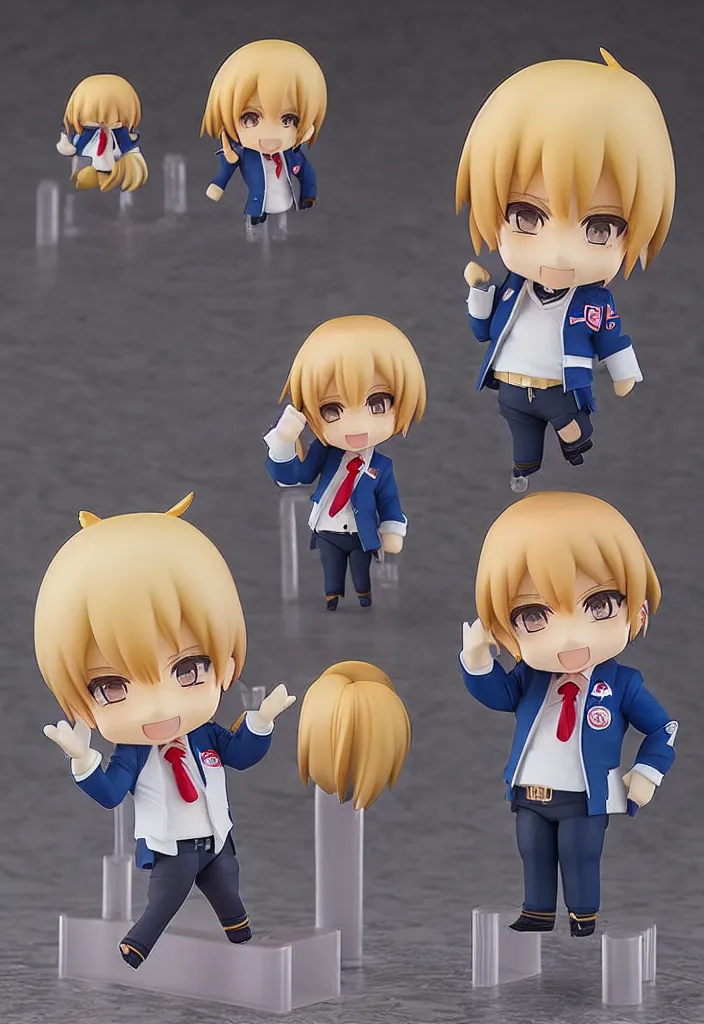 Prompt: An Anime Nendoroid of DONALD TRUMP!!!!!!!!!, Product Photo, 8k, Sharp photo