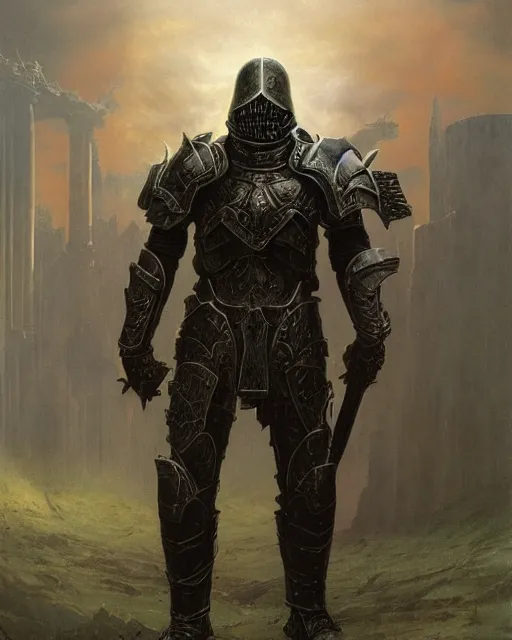 Prompt: a heavily armoured death knight by Thomas Cole and Wayne Barlowe