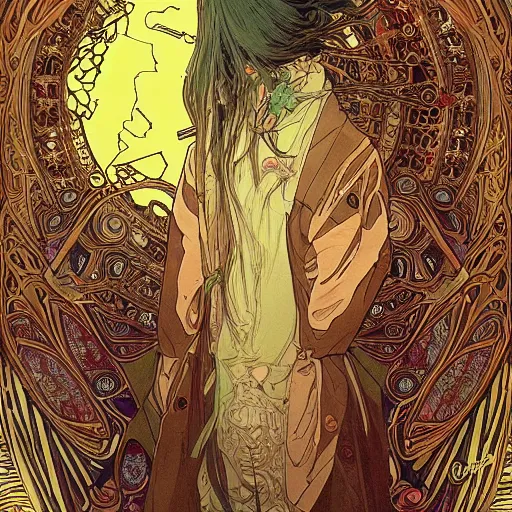 Prompt: alphonse mucha yoji shinkawa moebius jean girard shintaro kago junji ito esoteric hypnogogic ethereal ethereality dreamy combat mech cyberpunk synthwave gustave dore james gurney artstation rutowski artstation deviantart unsplash behance incredible intricate machinery illusionary art and trash polka