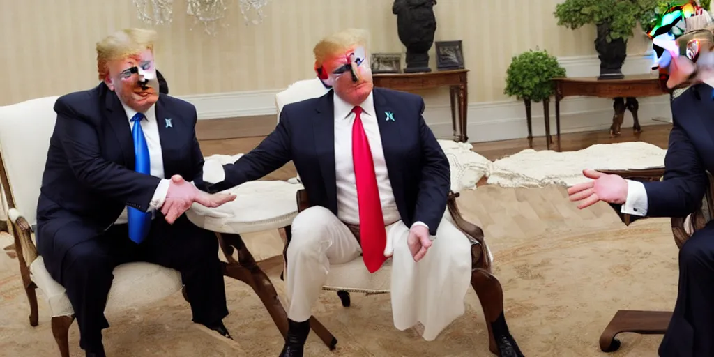 Image similar to trump seductively reaching around putin