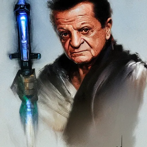 Prompt: joe pesci as a jedi by ruan jia