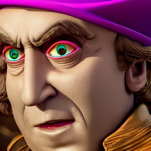 Image similar to ultra detailed Willy Wonka face closeup, highly detailed, sharp focus, octane render, ultra detailed face