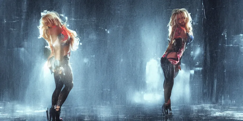 Prompt: a film still of britney spears by Ian McQue , vibrant, cold, misty and wet, 50mm lens, lineart behance hd, dramatic lighting, global illumination, trending on Artstation, bloom