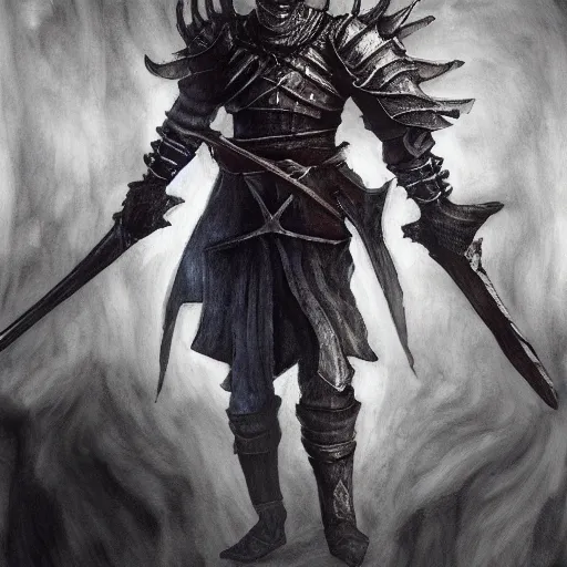 Prompt: full body centered painting of the ashen one from dark souls 3