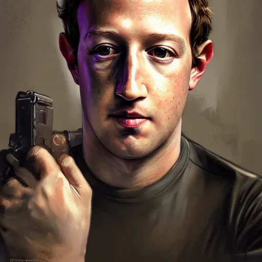 Image similar to portrait of Mark Zuckerberg as a Tony Montana, accurate, intricate, headshot, highly detailed, digital painting, artstation, concept art, sharp focus, illustration, art by artgerm and greg rutkowski and alphonse mucha