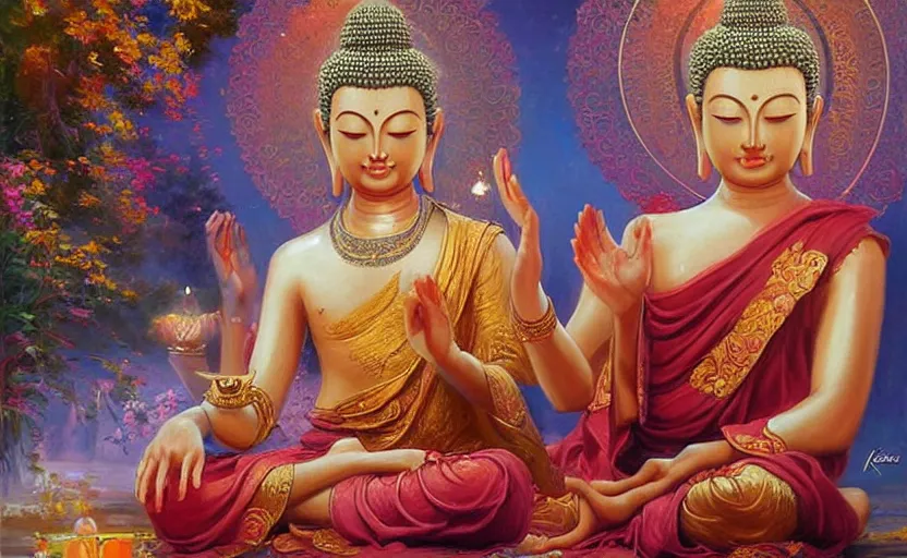 Image similar to The mystical awakening of Buddha. By Konstantin Razumov, highly detailded