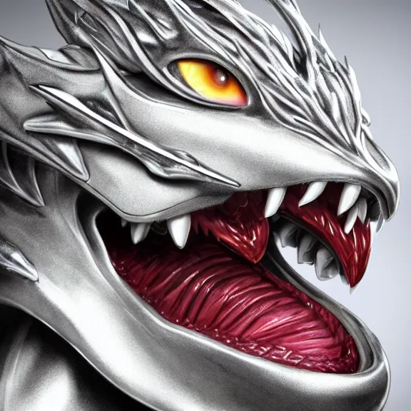 Prompt: close up mawshot of a cute elegant beautiful stunning hot anthropomorphic female robot dragon, with sleek silver metal armor, glowing OLED visor, facing the camera, the open dragon maw being highly detailed, with a gullet at the end and a long tongue, you looking into the maw, food pov, micro pov, vore, digital art, pov furry art, anthro art, furry, warframe art, high quality, 3D realistic, dragon mawshot art, maw art, macro art, micro art, dragon art, Furaffinity, Deviantart, Eka's Portal, G6