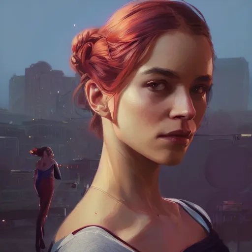 Image similar to highly detailed portrait of 💃 in gta v, stephen bliss, unreal engine, fantasy art by greg rutkowski, loish, rhads, ferdinand knab, makoto shinkai and lois van baarle, ilya kuvshinov, rossdraws, tom bagshaw, global illumination, radiant light, detailed and intricate environment